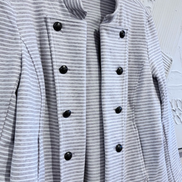 Tommy Hilfiger Women's Gray White Stripe SZ L Open Front Military Band Jacket - Picture 4 of 16
